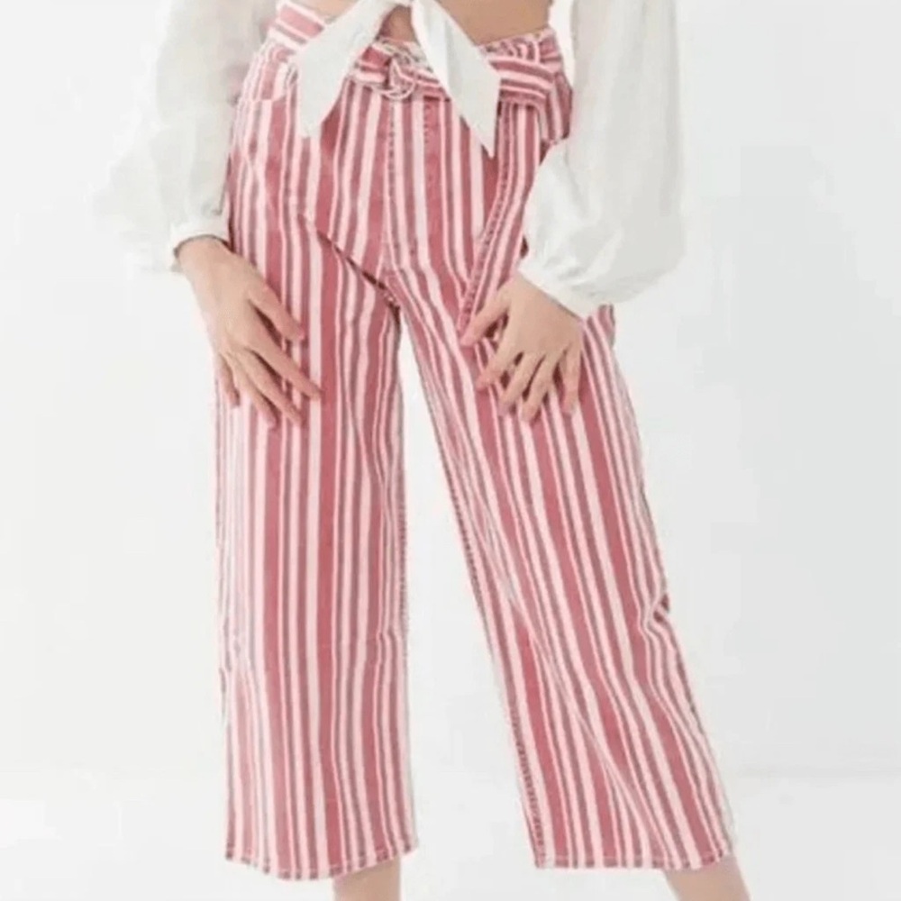 Vintage BGD 00’s red white vertical color black denim high cropped jeans W26 / 2